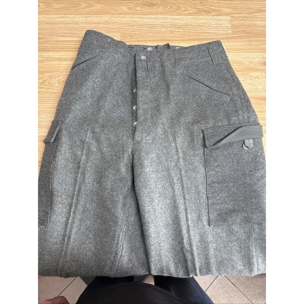 Vintage M39 WW2 40s 1946 Swedish Army Gray Wool Cargo Trousers Pants 34x33 - Picture 2 of 11
